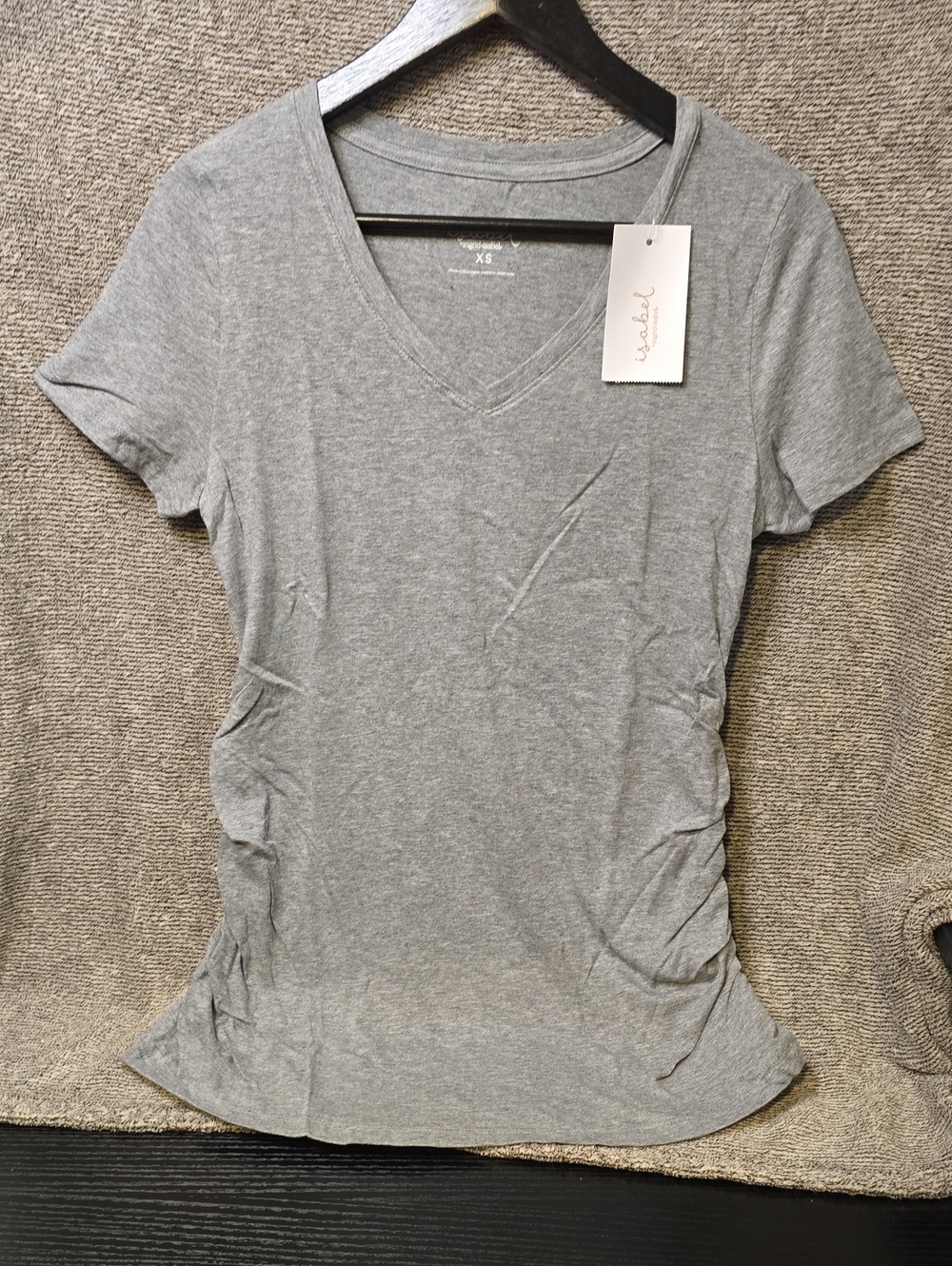 V-Neck Short Sleeve Tee in Heather Gray - Isabel, XS